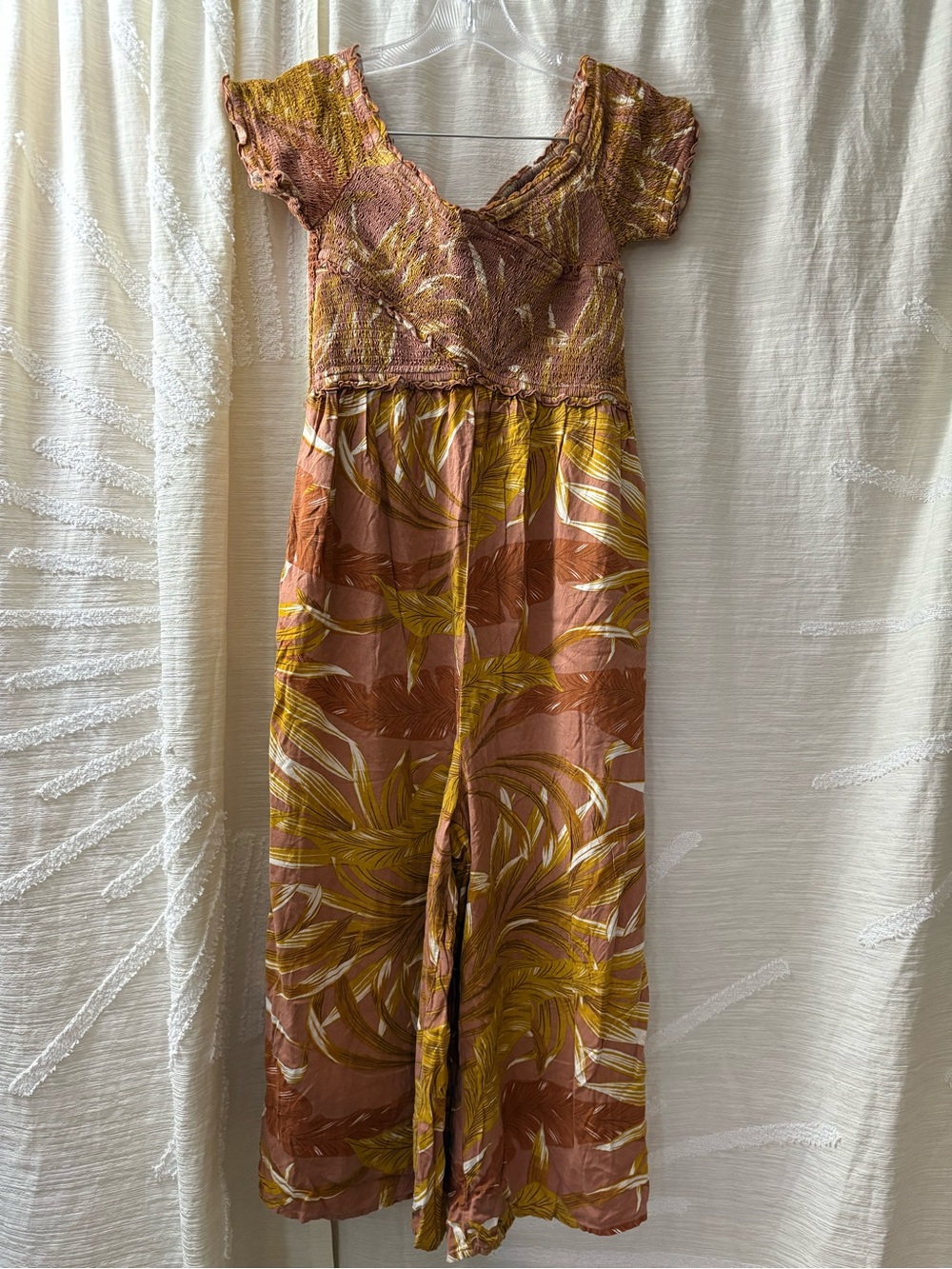 Patrons of Peace Smocked Floral Jumpsuit in Rust & Mustard